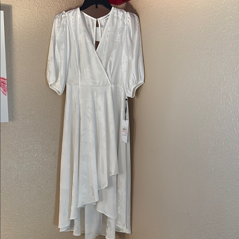 Calvin Klein White High-Low Puff Sleeve Sundress